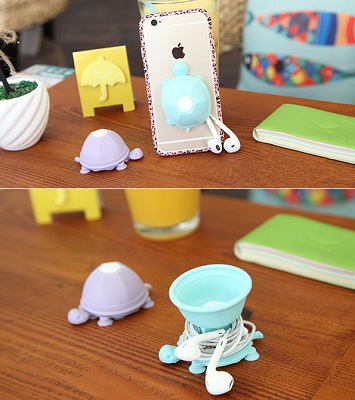 Cute Turtle Shape Silicone Phone Stand with Earphone Wrap