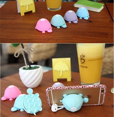 Cute Turtle Shape Silicone Phone Stand with Earphone Wrap