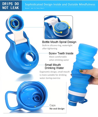17.6 OZ Customized Logo Soft Foldable Silicone Water Bottle