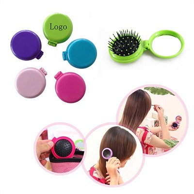 Customized Logo Massage Round Travel Hair brush With Mirror