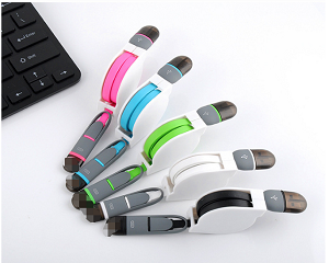 Free Shipping Colorful 2 in 1 Retractable Micro USB Cable Sync Data Charger Cable for Mobile