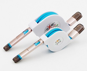 Free Shipping Colorful 2 in 1 Retractable Micro USB Cable Sync Data Charger Cable for Mobile