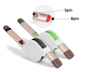 Free Shipping Colorful 2 in 1 Retractable Micro USB Cable Sync Data Charger Cable for Mobile