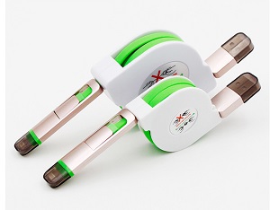 Free Shipping Colorful 2 in 1 Retractable Micro USB Cable Sync Data Charger Cable for Mobile